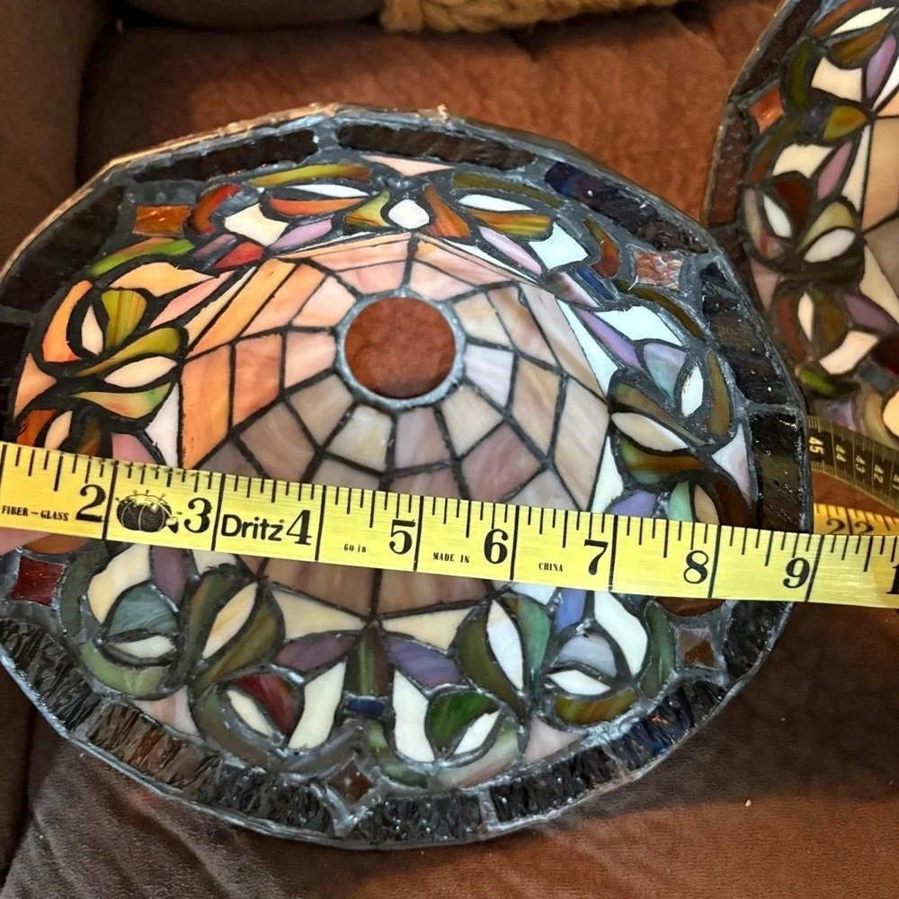 Vintage Tiffany Style Multcolored Art Deco Set of 3 Stained Glass Lamp Shades
